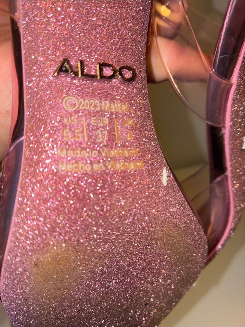 ALDO Barbie Women's Light Pink Slingback Pointed Heels with Crystal Heart - Picture 10 of 16